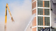 Demolice budovy 34 v bývalém ba�ovském továrním areálu ve Zlín� pokra�uje. (11....