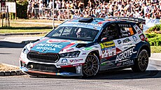 Jan Kopecký se svým vozem na trati Barum Czech Rally.