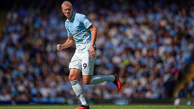 Erling Haaland z Manchesteru City v utk�n� s Bournemouthem.