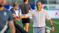 Jablonecký trenér Lubo� Kozel v zápase proti Glasgow Rangers.
