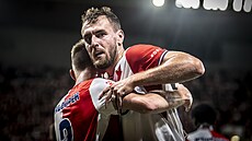 Tomá� Chorý ze Slavie slaví trefu v utkání s Bohemians.