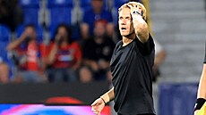 Plze�ský trenér Radoslav Ková� v utkání s Crvenou zvezdou B�lehrad.