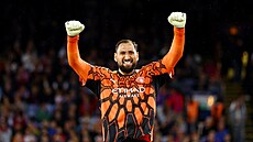 Gólman Manchesteru City Donnarumma slaví trefu svých spoluhrá��.