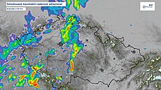 Simulovaná radarová odrazivost, jak ji vidí numerický model ICON-D2 na...
