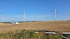 Poblí� Pot�tátu na P�erovsku se z�ítila jedna ze �ty� v�trných elektráren,...