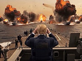 Obrázek AI s Trumpem, jak americké lo�stvo ni�í to íránské