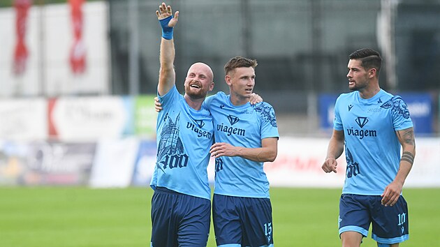 David Březina z Ústí slaví gól proti Slavii B.