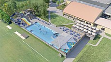 Nová zve�ejn�ná vizualizace p�ibli�uje podobu moderního venkovního areálu.