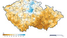 Mapa �HMÚ, která ukazuje úhrn srá�ek b�hem �ervna, �ervence a srpna v...
