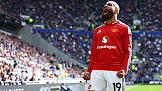 Bryan Mbeumo z Manchesteru United se raduje z vedoucího gólu na h�i�ti Evertonu.