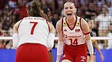 Radost tureckých volejbalistek ve finále mistrovství Evropy