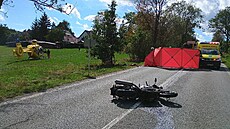 U Teme�váru na Písecku se st�etlo p�t aut a motocyklu. Jeho �idi� utrp�l t�ká...