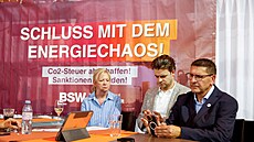 Hlavní kandidát strany Aliance Sahry Wagenknechtové (BSW) Thomas Schulze po...