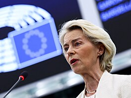P�edsedkyn� Evropské komise Ursula von der Leyen p�ednesela v Evropském...
