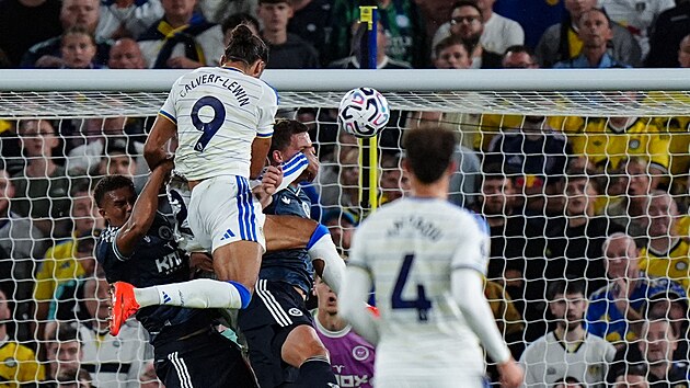 Dominic Calvert-Lewin z Leedsu p�ekon�v� hlavi�kou Luk� Horn��ka v brance Newcastlu.