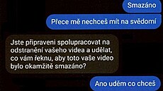 Ukázka komunikace s vyd�ra�i v rámci takzvané sextorze.