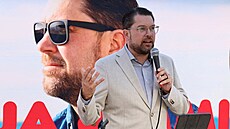 P�edseda strany �véd�tí demokraté Jimmie Akesson p�i volební kampani ve m�st�...