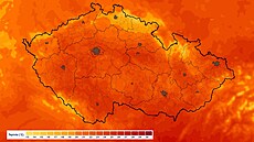 Mapa s p�edpov�dí nejvy��ích odpoledních teplot v �esku ve st�edu 16. zá�í 2026