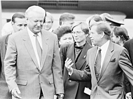 Ruský prezident Boris Jelcin na státní náv�t�v� s Václavem Havlem. (1993)