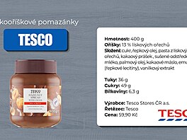 Tesco Lískoo�í�kovo-kakaová pomazánka (400 gram�) je na tom podobn�. Pomazánka...