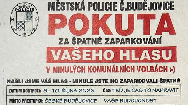 Kapitán Dezolát rozdává jménem strážníků falešné pokuty. Leták Motoristů řeší policie