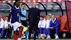 Kou� francouzské fotbalové reprezentace Zinedine Zidane sleduje zálo�níka...