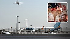 Letoun spole�nosti flydubai na leti�ti v Dubaji.  Snímek z videa, na kterém má...