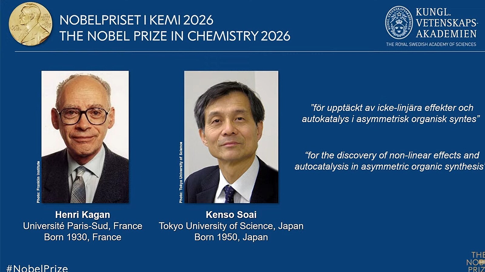 Chemičtí nobelisté za rok 2026 zkoumali zrcadlové obrazy molekul v živých organismech