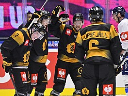Radost hrá�� venkovního týmu Skellefteå z první branky v utkání.