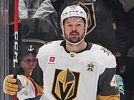 Tomá� Hertl (uprost�ed) slaví gól Vegas Golden Knights proti Seattle Kraken.