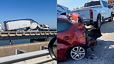 Záb�ry z hromadné dopravní nehody, která se stala na most� dálnice I-95 v Ji�ní...