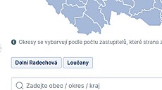 Detail mapy s výsledky voleb