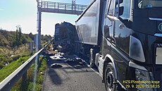 Vá�ná nehoda na D5 u Mýta na Rokycansku ve sm�ru na Prahu. (29. zá�í 2026)