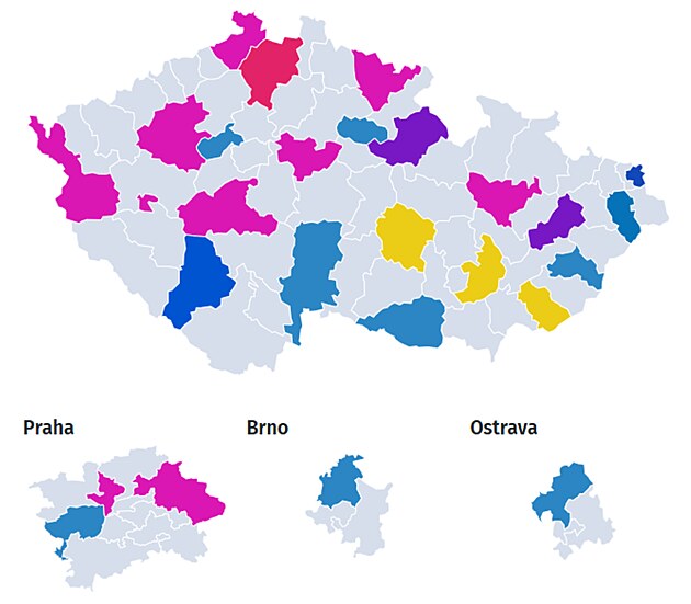 Mapa obvodů pro volby do Senátu v roce 2026