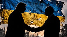 Siluety amerického prezidenta Donalda Trumpa a ruského prezidenta Vladimira...