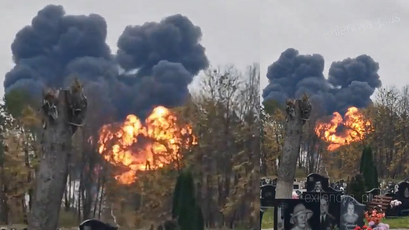 VIDEO: V Kaliningradské oblasti se zřítil ruský suchoj, dopadl poblíž hřbitova