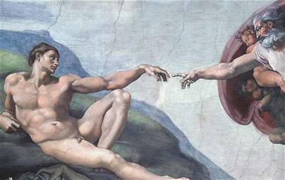ilustrace - Michelangelovo stvoření Adama Bohem.
