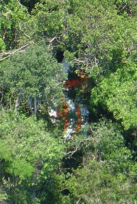 Trosky letounu v amazonském pralese.