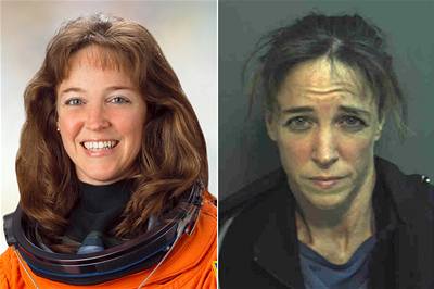 Únos pekazila policie. Vpravo Lisa Nowaková po zatení, vlevo ped ervencovou misí raketoplánu Discovery na ISS.