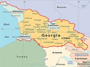 Mapa Gruzie i s autonomnmi oblastmi Abchzie, Jin Osetia a Adrie.