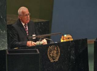 Václav Klaus pi projevu v OSN