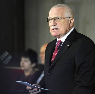 Prezident Václav Klaus pi projevu, který pronesl 7. bezna ve Vladislavském sále Praského hradu po sloení prezidentského slibu. 