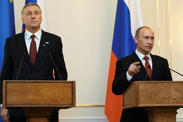 Mirek Topolánek a Vladimir Putin pi sobotním jednání o plynu.