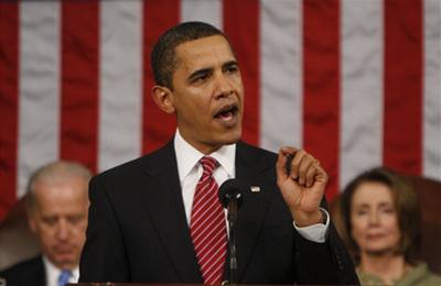 Americký prezident Barack Obama pi pednesu svého prvního projevu o stavu zem.