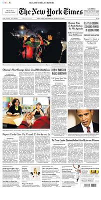 Titulní strana deníku The New York Times (25. 3. 2009).