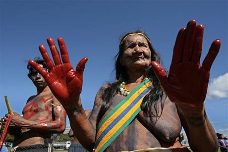 Braziltí indiáni táboí v hlavním mst, poadují více práv.