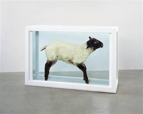 Away from the Flock, 1994. Steel, glass, formaldehyde solution and lamb.