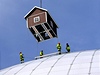 védský umlec postavil domeek na kupoli haly ve Stockholmu.