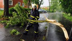 Hasič odstraňuje ulomené větve po bouřce, která 22. května zasáhla Zlín. | na serveru Lidovky.cz | aktuální zprávy