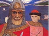 Kyjevský kníe Oleg se synem Igorem, který Glazunov namaloval v roce 1972. Kníe drí v ruce me. 